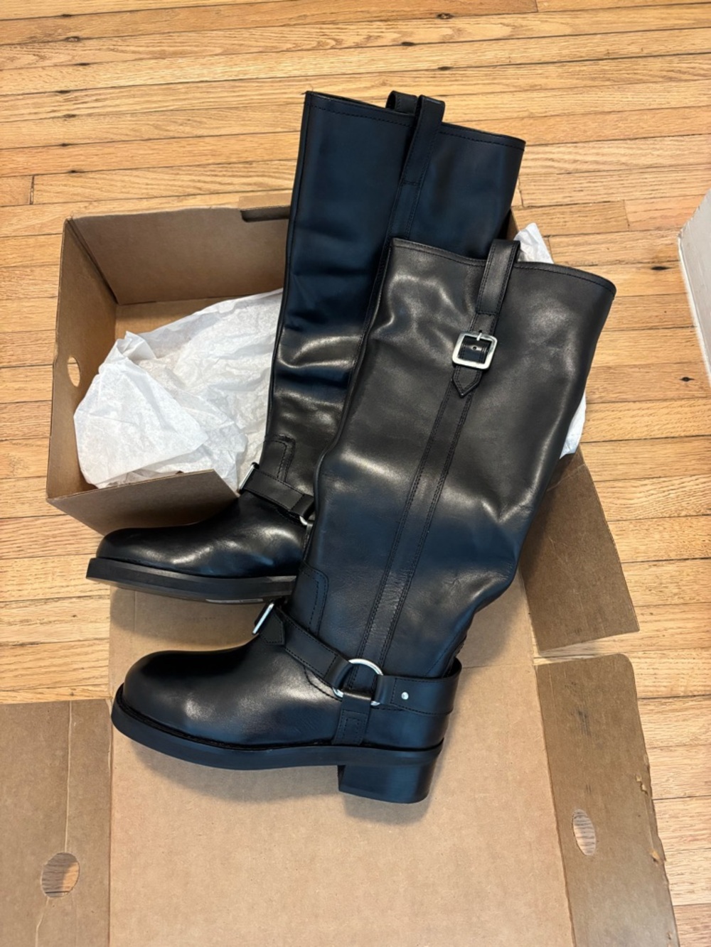 ASOS Black Leather Mid-Calf Heeled Harness Boots